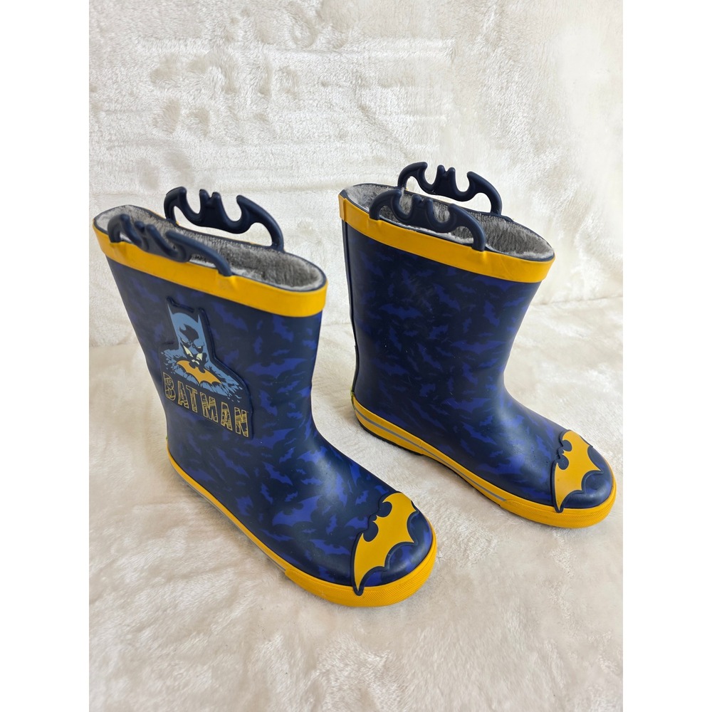 Western‎ Chief Batman Kids Rain Boots Blue Yellow Waterproof Faux Fur Lined 13/1